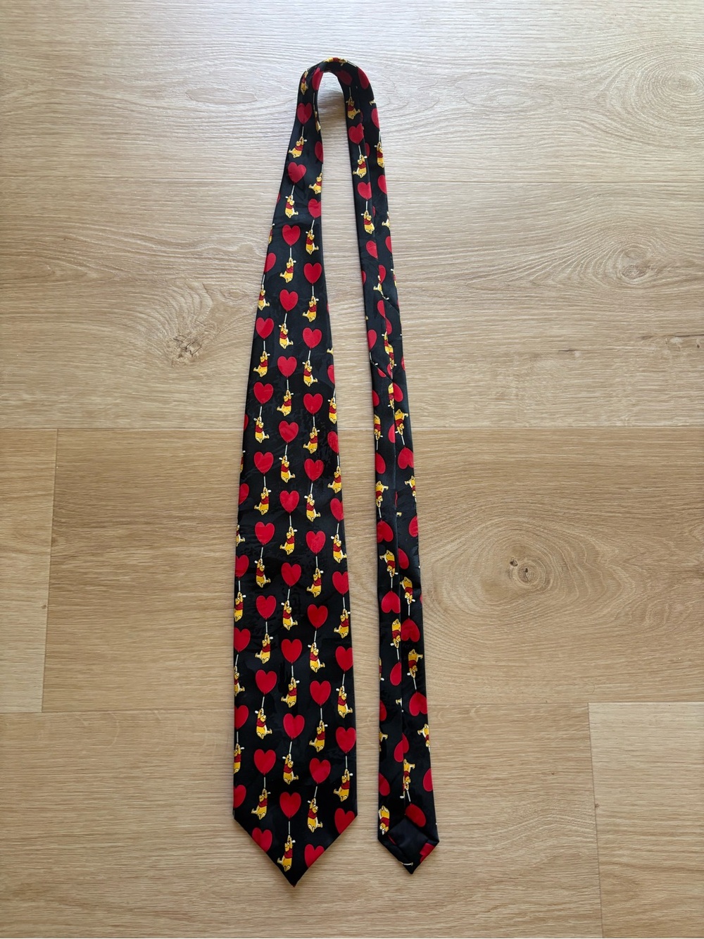 Disney Winnie the Pooh Black Tie with Red Hearts and Yellow Pooh